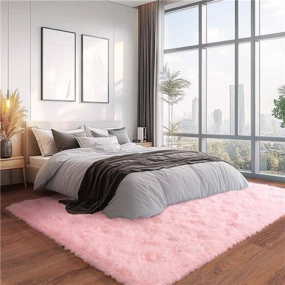 Pink Fluffy Area Rug 5x7 Soft Shaggy Carpet for Living Room Bedroom Kids Room - Picture 2 of 7